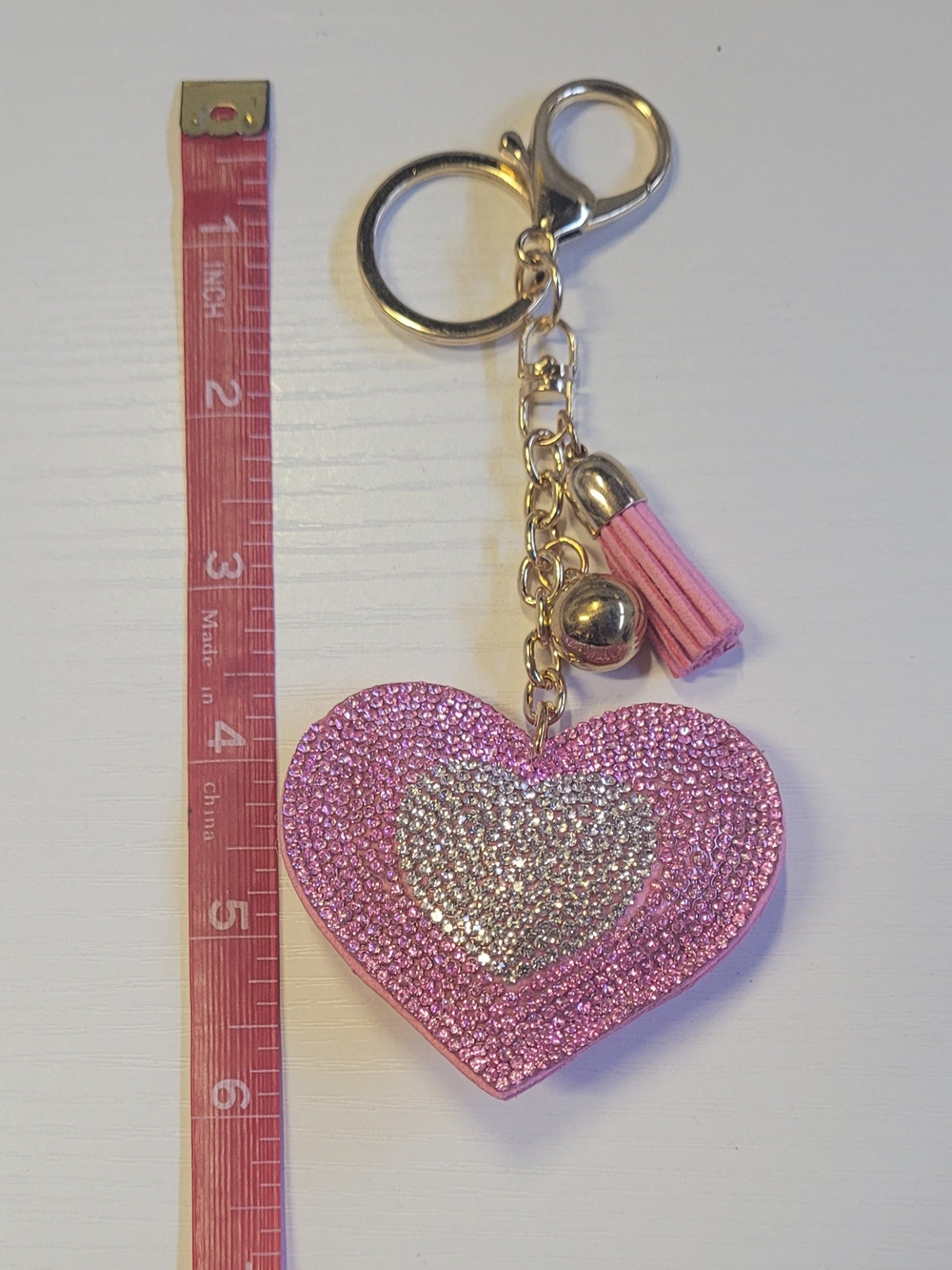 Cotton Candy Rhinestone Heart Keychain with Tassel